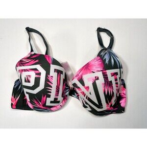 Victorias Secret PINK T-Shirt Bra 34B Pink Floral Tropical Underwire Adjustable